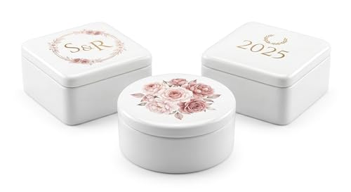 SOUVENIRS FACTORY Joyero Porcelana Personalizado 6x6cm UV | Caja Joyero Cuadrada con Tapa Blanca | Personalizado con Foto Nombre o Diseño | Caja Regalo Boda Dama de Honor Cumpleaños | Pack 24 ud