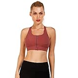 Cordaw Zipper in Front Sports Bra Molded Cup Workout Bra Medium Impact High Support Running Bra Adjustable Straps, Pink 2XL