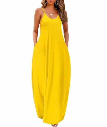 Wolddress Womens Maxi Dress with Pockets 2026 Casual Strap Plus Size Loose Plain Long Office Summer Beach Travel Dresses S-5X