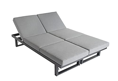 Green Spirit - Garten Sitzgruppe Largo - Grau, Aluminium, Tisch und Sitzbank höhenverstellbar, Wetterfest, Gartenmöbel-Set mit 2 Sofas & Tisch – Bild 5