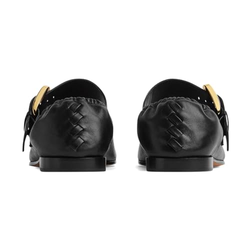 XYD Women Closed Round Toe Flat Buckle Strap Mary Jane Braided Low Heel Comfortable Daily Work Dress Shoes4