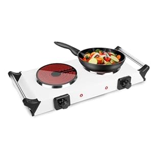 2000W Double Hot Plates, Electric Countertop Burners for Portable Coil Heating, with 5 Temperature Control and Non Slip Rubber Feet, Electric Stove Top Burner for Home RV Camp,Silver