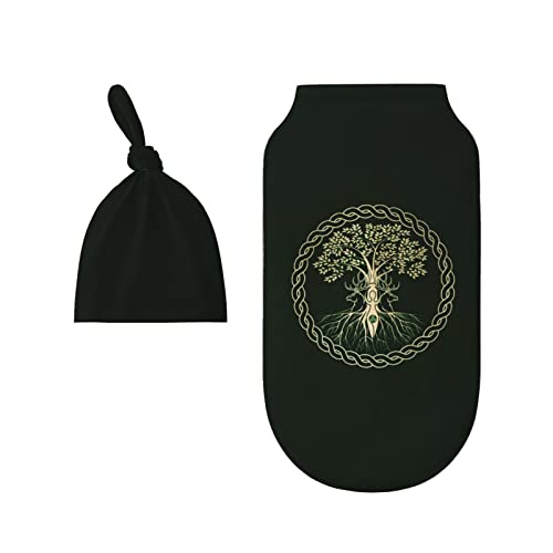 Image of Ykklima Norse Viking Goddess Wiccan Wicca Pagan Baby Newborn 100% Cotton Swaddle Blanket with Beanie Hat Set Cotton Receiving Blankets Sleep Sack for Girls Boys Infant Gifts