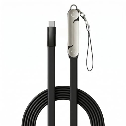 Necesories 240W Flat Silicone Type C Cable with Detachable Mobile Stand | 1.5M | Tangle Free | 480Mbps | Multi-Angle | Keychain |Compatible with Laptop iPad Samsung OnePlus iPhone 16