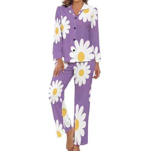 Pyjama femme manches longues | Ensemble deux pièces ouvert devant boutons