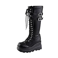 Platform Boots for Women Handsome Goth Thick Boots Women's Motorcycle Winter Punk Style High Knee High Chunky Heel Gothic Boot Combat Booties Round Toe Zip Dress Party Garden Walking