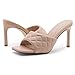 Shoe Land Melrose Women's High Heels Stiletto Heeled Slides, Square Open Toe One Band Slip-On Heeled Mules – Dressy Clear Heeled Sandals for Prom Party Wedding and Vacation, Nude, Size 9.0