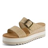 TOMS Women's Diana Mule Buckle Espadrille Wedge Sandal, Natural, 6