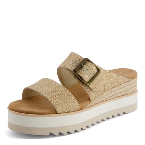 TOMS Women's Diana Mule Buckle Espadrille Wedge Sandal, Natural, 6