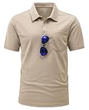 YSENTO Polo de manga corta para hombre, polo de golf, corte ajustado, con bolsillo, caqui, M