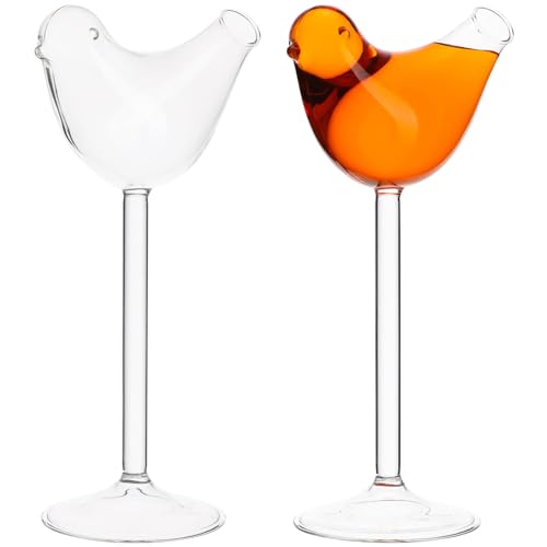 LIFKOME 2pcs Vintage Fluted Stemmed Bird Shape Martini Glasses Cocktail Container for Bar