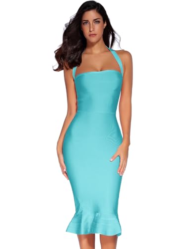 Image of meilun Womens Halter Fishtail Bandage Party Dress Elegant Wedding Guest Dress