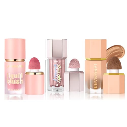 Paquete de 3 set de maquillaje líquido para contorno, resaltador y rubor, resistente al agua, crema de larga duración, resaltadores de rubor, bronceador de contorno, regalo de maquillaje para mujeres