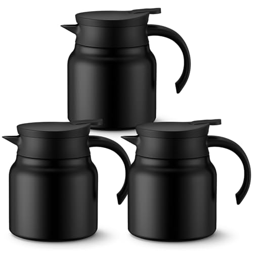 Ziliny 3 Pcs Thermal Coffee Carafes for Keeping Hot/cold Stainless Steel Small Coffee Creamer Container Double Wall Vacuum Insulated Tea Pot Milk Beverage Dispenser for Party Home (27 oz,Black)