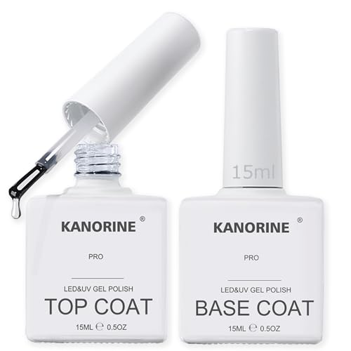 Kanorine 15 ml Base Coat Top Coat UV LED Gel Esmalte de Uñas Gel Gel Coat Base & Top Set Nail Manicura Kit 2 x 15 ml