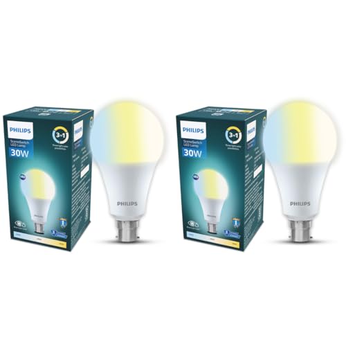 Image of Philips SceneSwitch 30W LED Bulb | 3-in-1 Light Modes CDL-NW-WW | B22 Base | Change Brightness with Wall Switch | Energy Efficient | Pack of 2