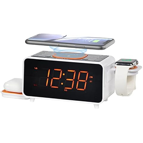 Dual Wireless Charging Alarm Clock Radio with Bluetooth Speaker, Digital FM Radio, Two USB Port, Dual Alarm, Snooze, Night Light, Auto & Manual Dimmer Control and 1.4" Orange Display iTOMA CKS209 Cover