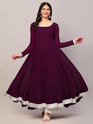 Image of KZA Women's Georgette Hand Embroidered Flared Anarkali Suit for Women | Full Sleeves Flare Anarkali Dress for Woman | Ethnic Flared Anarkali Kurta for Women