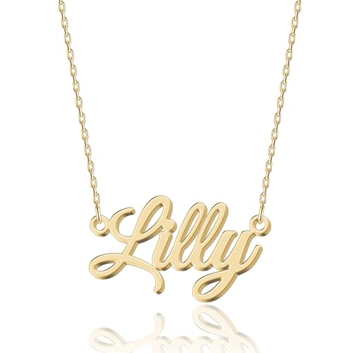 Collar de Nombre Personalizado Lilly en Oro de 18K - Colgante de Acero Inoxidable Grabado Personalizable para Mujeres - Regalo para Cumpleaños, Aniversarios, Graduaciones y el Día de San Valentín