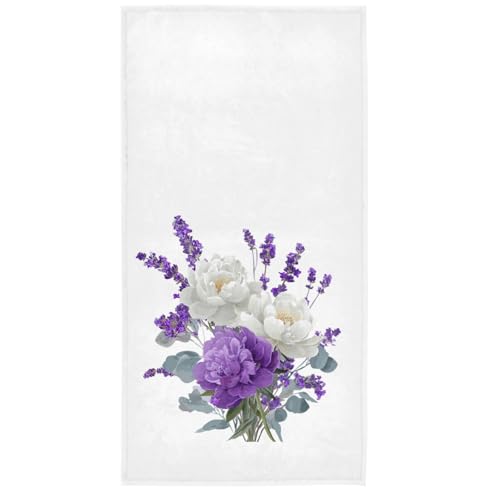 Wamika Lavender and Peony Bouquet Hand Towels Purple Flowers Bath Bathroom Towel Multipurpose Fingertip Towels Highly Absorbent for Bath,Hand,Face,Gym,Spa,30 X 15 Inch