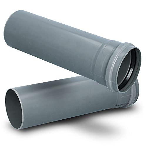 HT Rohr Abwasserrohr mit Muffe Ø 110 mm x 250 mm Länge Grau | PVC Kanalrohr Abflussrohr mit Gummidichtung | Kanalrohrsystem Heißwasser Chemische Beständigkeit | Abwasser Installation
