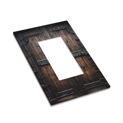Decorative Outlet Covers Retro Brown Wood Barn Door Vintage Farmhouse 1 Gang Single Decora Gfci Device Light Switch Covers Plate 1 Rocker Wall Plate Jumbo Faceplate