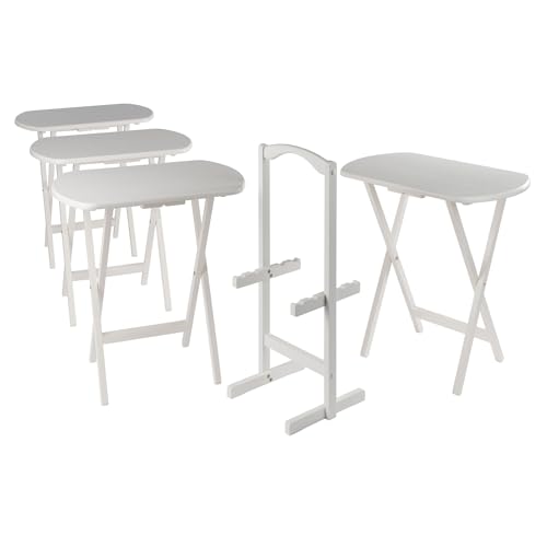 Image of Winsome Corbett Set of 4 Oversized Foldable Snack Tables with Storage Rack, Easy to Store Portable Fold Up Table Set for Kitchen, Living Room TV Dining, Crafts, Puzzles, Work from Home