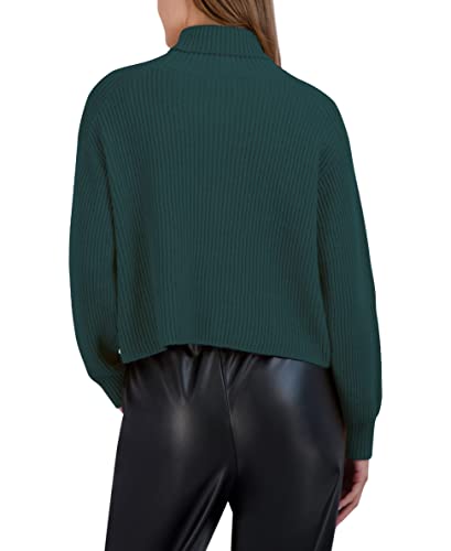 Bcbgeneration Women's Relaxed Long Sleeve Sweater Turtle Neck Shirt, Hunter Green, Large #TOP2