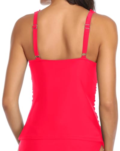 Image of Ruffle V Neck Tankini Top Only Women Tummy Control Swimsuit Tank Top | Removable cups for custom bust lift, Blend soft spandex to stretch easily