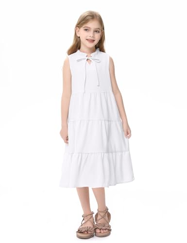 GERU Girls' Sleeveless Ruffle Dress Fungus Collar Bow A-Line Dress Flow Cute Midi Dresses 3-12 Years2