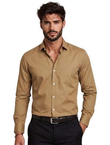 Image of Full Sleeve Black Formal Shirt for Men Cotton Regular Fit Casual - Pure Premium Branded Shirts for Men Formal Stylish Slim Plain Solid Man Wear as Office and Party