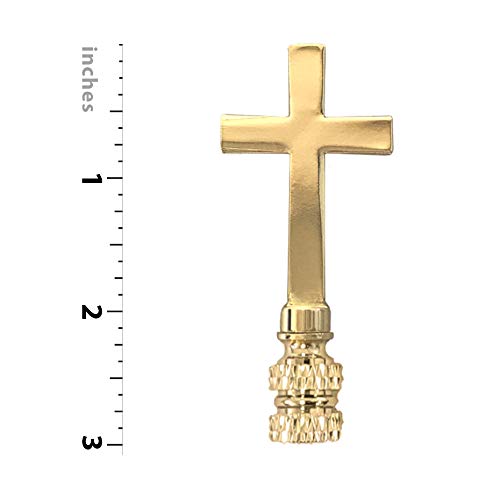 Image of Royal Designs, Inc. Cross Lamp Finial, Medium Polished Brass, Decorative Replacement Finial for Table or Floor Lamps, Set of 2