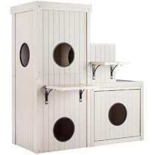 New Age Pet ECOFLEX Kitty Katio Cat House with 4 Cubes, 2 Shelf Indoor/Outdoor Tower with Hidden Litter Area, Moisture Resistant, Pairs with Kitty Katio Pen