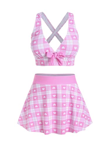 La mejor comparación de Traje gala mujer los diez mejores. 34 ROSE GAL Rosegal - Traje de baño tankini con falda de tres piezas, talla grande, Rosa claro, 1 X