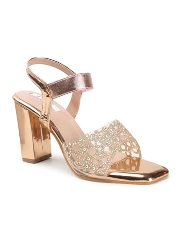 Image of ELLE women's Square Toe Block heel sandal with Ankle-strap
