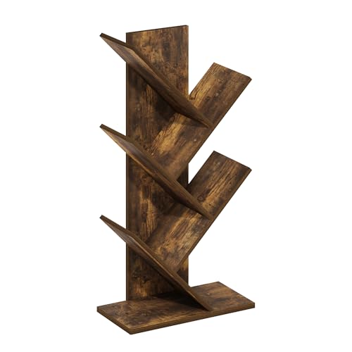 Image of Furinno Tree Book Shelf, 5-Tier Bookshelf with Angled Open Shelf, Tree Bookcase for Room Decor, 8.4 x 15.7 x 30.3, for Organization and Storage, for Living Room, Bedroom, Home Office, Amber Pine