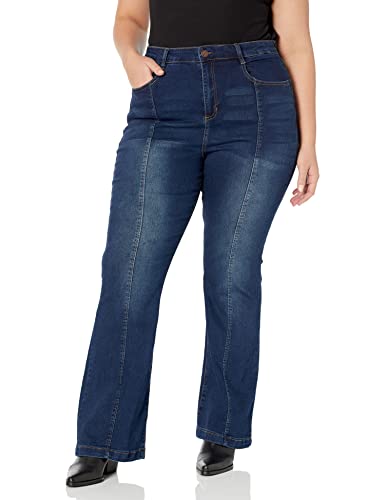 dollhouse Womens Dark Wash Junior Plus High Rise Curvy Flare with Front Seam Detail Zipper Fly and Button ClosureJeans
