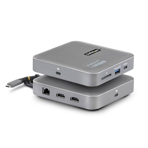 StarTech.com Adaptateur Multiport USB-C, Double HDMI 4K 60Hz, Hub USB-A/USB-C 10Gbps à 2 ports, PD 100W, Gigabit NIC, SD, Station d'Accueil de Voyage