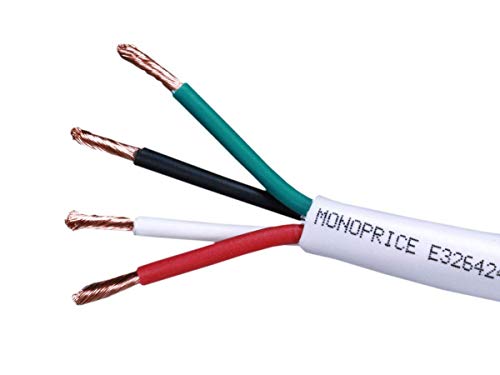 Image of Monoprice Access Series 18 Gauge AWG CL2 Rated 4 Conductor Speaker Wire / Cable - 100ft Fire Safety In Wall Rated, Jacketed In White PVC material 99.9% Oxygen-Free Pure Bare Copper