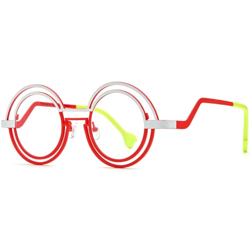 Image of FONEX Colorful Pure Titanium Glasses Frame Women Retro Round Eyeglasses