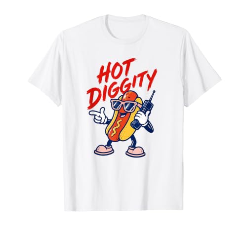 Hot Diggity Mascotte de Chien rétro Style années 80 T-Shirt Graphique avec Valeur