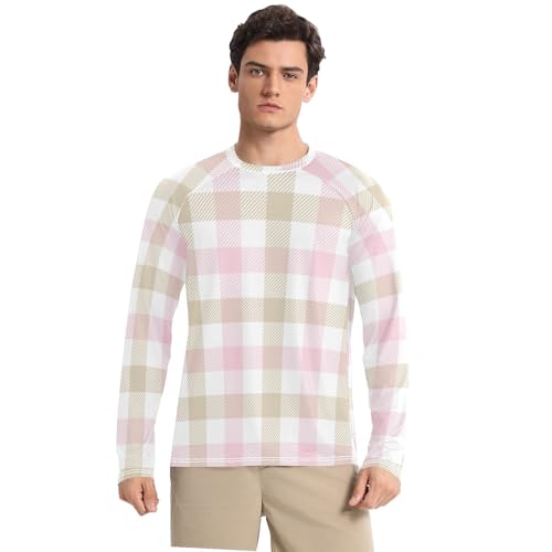 Plaid Yellow UPF 50+ Long Sleeve Sun Shirt Fishing Round Neck UV Sun Protection Long Sleeve Shirts Running