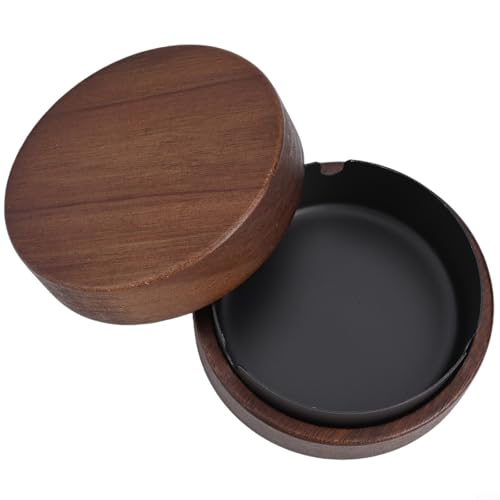 Bandeja De Madera Con Revestimiento De Acero Inoxidable Tapa Desmontable Y Función Resistente Al Viento Para Fumadores Y Reuniones Sociales Negro