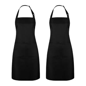 ZhouWei 2 Pezzi Grembiule da Cucina Uomo e Donna, Regolabile Grembiuli da Cucina Grembiule Barbecue Chef Impermeabile con 2 Tasche Taglia Grossa Apron, per Ristorante Caffè (Nero)