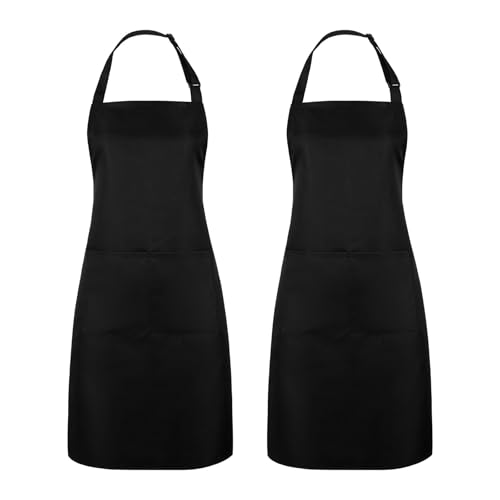 ZhouWei 2 Pezzi Grembiule da Cucina Uomo e Donna, Regolabile Grembiuli da Cucina Grembiule Barbecue Chef Impermeabile con 2 Tasche Taglia Grossa Apron, per Ristorante Caffè (Nero)