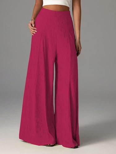Image of Shasmi Women's Elegant High Waist Wide Leg Pants - Textured Solid Color Loose Fit Long Trousers | Casual Beach & Airport Outfit | Lightweight Flowy Palazzo Style (Trouser 259)