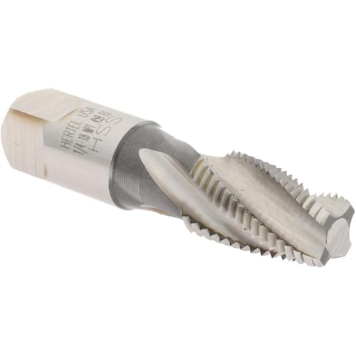 Hertel High Speed Steel Spiral Flute Pipe Tap, 1/4-18 NPT, 15° Helix, 4 Flutes, Bright Finish, 9/16