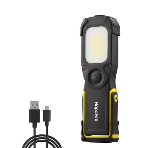 Napatyre Lampe de Travail LED Rechargeable,1000 Lumens Baladeuse LED Mecanicien avec Base Magnétique, Rotation à 180° 3 Modes Lampe de Poche pour Réparation de Voiture Camping Urgence