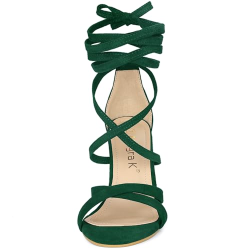 Allegra K Allegra K Women's Lace Up Heels Stiletto High Dark Green Heel Sandals 8.5 m US
