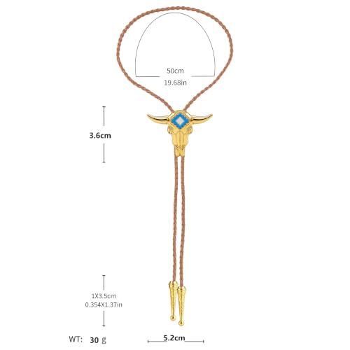 Image of GelConnie Gold Longhorn Bolo Tie for Men & Women Western Cowboy Tie Style | Bolo Tie for Men with Gold Longhorn Skull Blue Enamel, Adjustable Cowboy Ties for Men and Western Tie Dress Shirt Outfit